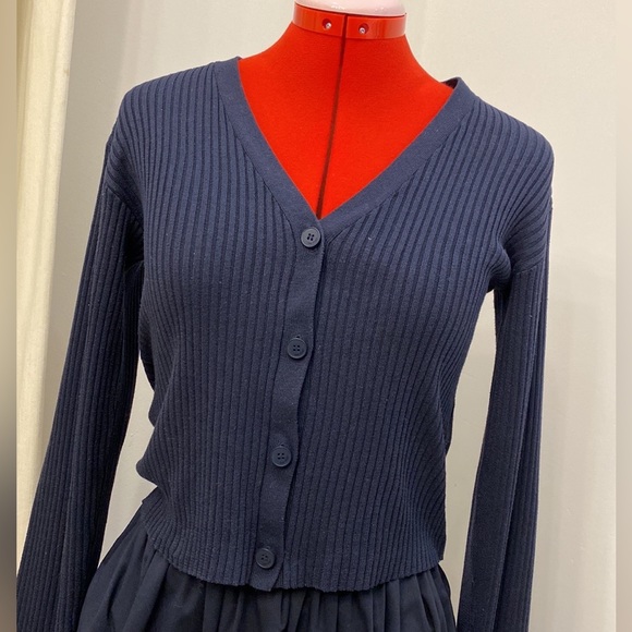 OAK + FORT Navy Ribbed Cardigan - Picture 2 of 8
